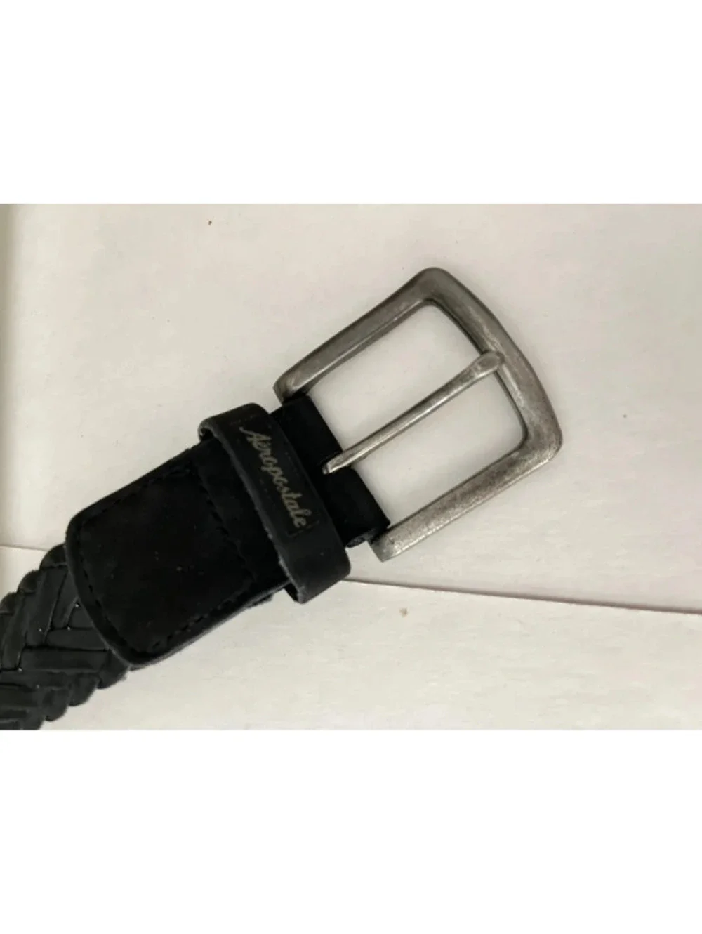 Men’s black braided leather style belt casual